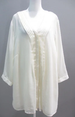Coldwater Creek Pintuck Blouse Womens 3X Ivory Chiffon V-Neck Tunic Tank Top - Image 1 of 4
