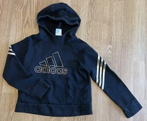 Girls Cropped Black & Gold Adidas Hoodie Pullover Size M - Picture 1 of 2