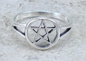 ANILLO PENTÁCULO WICCAN PLATA ESTERLINA .925 ALTO PULIDO talla 7 estilo # r2353 - Imagen 1 de 2