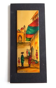 VTG HADAR AVIV SIGNED ENAMEL ART ON WOOD WALL PLAQUE JERUSALEM CITY SCAPE - Picture 1 of 13