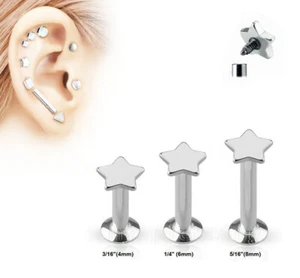 16G Star Top Internally Threaded Surgical Steel Labret Ear Tragus Cartilage - Picture 1 of 2