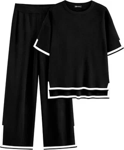 PRETTYGARDEN Women's Summer 2 Piece Outfits Casual Short Sleeve Medium, Black - Picture 1 of 8