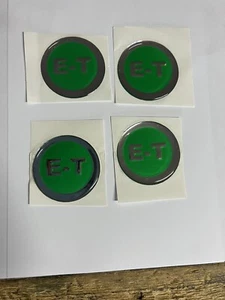 4 EMBLEMS STICKERS GREEN/CHROME ET WHEEL SIZE 1 3/4 OR 44 MM DIAMETER SPINNER - Picture 1 of 1