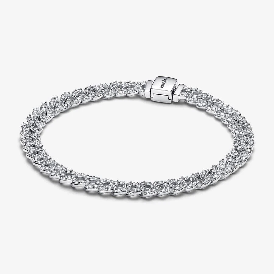 Authentic Pandora #593008C01-16cm Timeless Pavé Chain Bracelet with Clear CZ