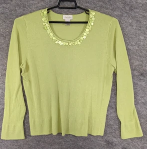 Studio Works Top Womens Extra Large Green Knit Pullover Beaded Neckline Career - Picture 1 of 11