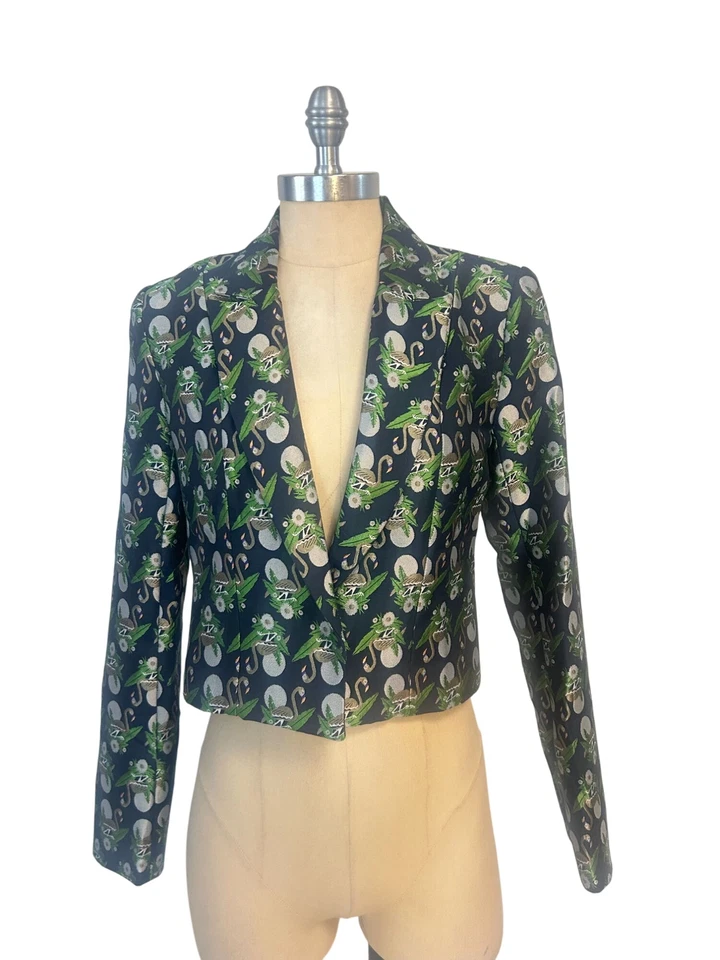 French Mauve Brocade Alida Jacquard Flamingo Cropped Jacket size XS - Image 1 of 4