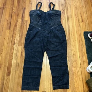 New Ashley Stewart Full Body Overalls Jeans Womens Size 24 Studded Stretch Denim - Picture 1 of 16