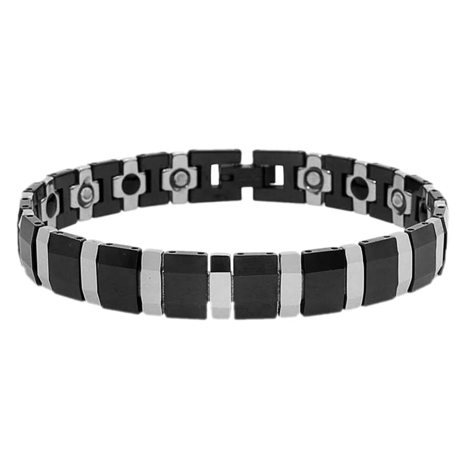 Pulsera magnética de carburo de tungsteno de 11 mm con bordes biselados de dos tonos para hombres y mujeres Foto 1 de 1