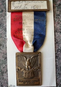 VINTAGE 1938 FRATERNAL ORDER OF EAGLES RIBBON BADGE Washington British Col - Picture 1 of 7