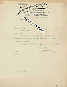 1916 J. M. Gilmer Wolfe City Texas Hunt County Oil Company Pierce Underwood - Imagen 1 de 1