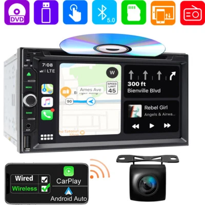 Wireless CarPlay GPS Navi Bluetooth Radio Double Din 7" Car Stereo DVD Player CD - Image 1 of 4