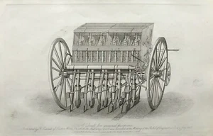 Antiker Druck von 1844; Garrett's Farming Drill - Bild 1 von 2