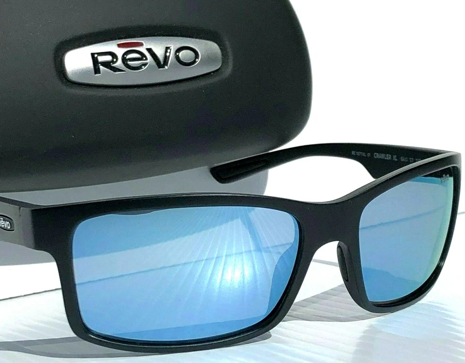 NEW* REVO CRAWLER XL Black Matte POLARIZED Blue Water Len Sunglass 1071XL 01 BL - Image 1 of 4