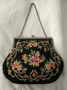 Vintage Petit Point Tapestry Embroidered Evening Bag Roses Handbag - Picture 1 of 4