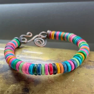 Ceramic Rainbow & Oxidised Copper Colourful Handcrafted Bangle Bracelet - Picture 1 of 7