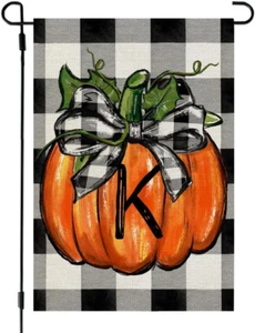 Fall Thanksgiving Pumpkin Monogram Letter K Garden Flag 12X18 Inch Double Sided - Picture 1 of 7