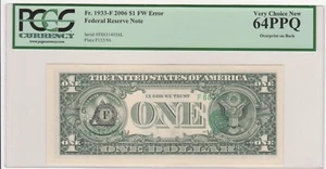 RARE 2006 OVERPRINT on BACK Error $1 Dollar Bill PCGS 64PPQ - Picture 1 of 2