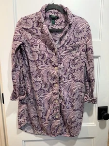 Lauren Ralph Lauren Women Purple Paisley Sleep Shirt Embroidered Logo SZ S - Picture 1 of 5