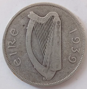 Mezza corona in argento 1939 Eire Irlanda/Irlanda. Moneta 2/6 in argento 75%.    79 - Foto 1 di 2