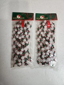 (2) VTG KURT ADLER SANTA’S WORLD Plastic Frosted Snowball Bead Garland 9 Feet - Picture 1 of 6