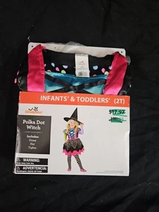 Way To Celebrate Talla 2T "Bruja a Lunares" Niño Pequeño Halloween Sombrero Vestido Medias - Imagen 1 de 3