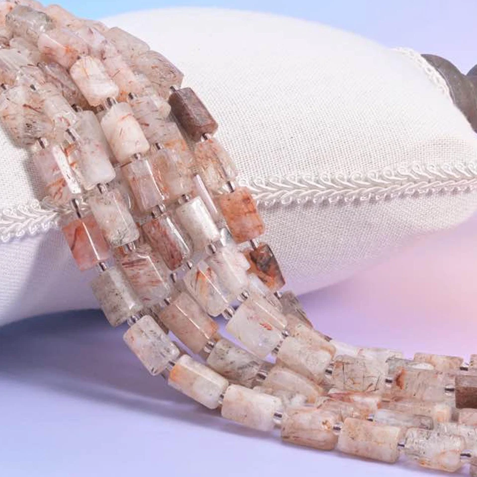 Red Copper Rutilated Quartz Faceted Tube Beads Size 12x8mm 15.5" Strand - Image 1 of 4