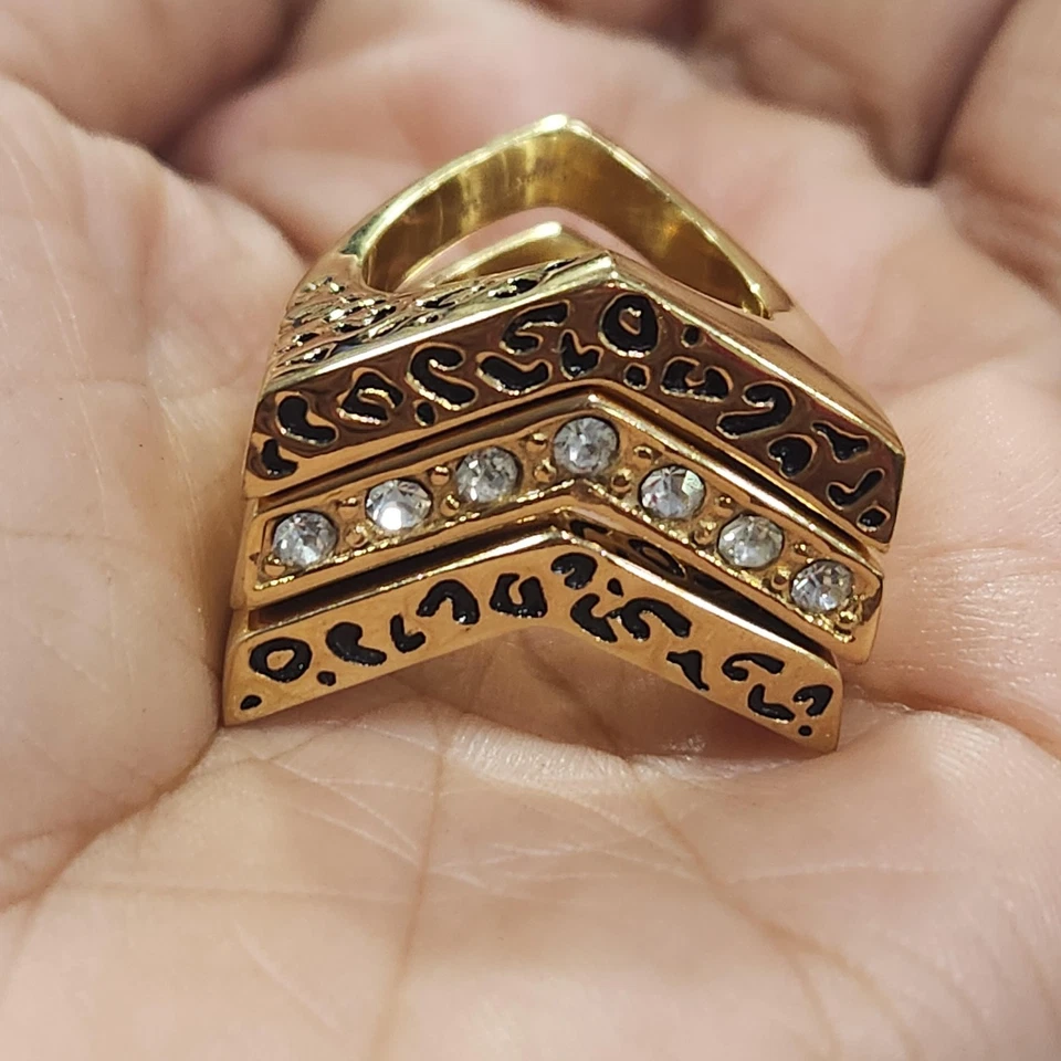 Anillos apilados HSN Sigal Style 3 piezas cristal animal estampado tono dorado acero inoxidable Foto 1 de 4