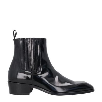 Bota Chelsea TOM FORD para Hombres Cuero Negro Brillo Alto al Tobillo Reino Unido 9 PVP 1670 Foto 1 de 4