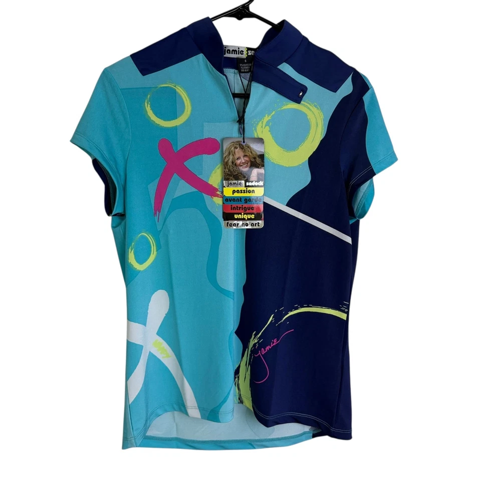 Top de golf Jamie Sadock para mujer pequeño azul verde 1/4 cremallera manga corta elástico * Foto 1 de 4