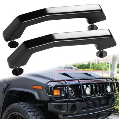 LH & RH Billet Aluminum Hood Handles Smooth Black For 2003-2009 Hummer H2 SUV - Image 1 of 4