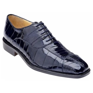 Belvedere Mare Genuine Ostrich Skin Navy Split-Toe Lace Ups - Picture 1 of 5