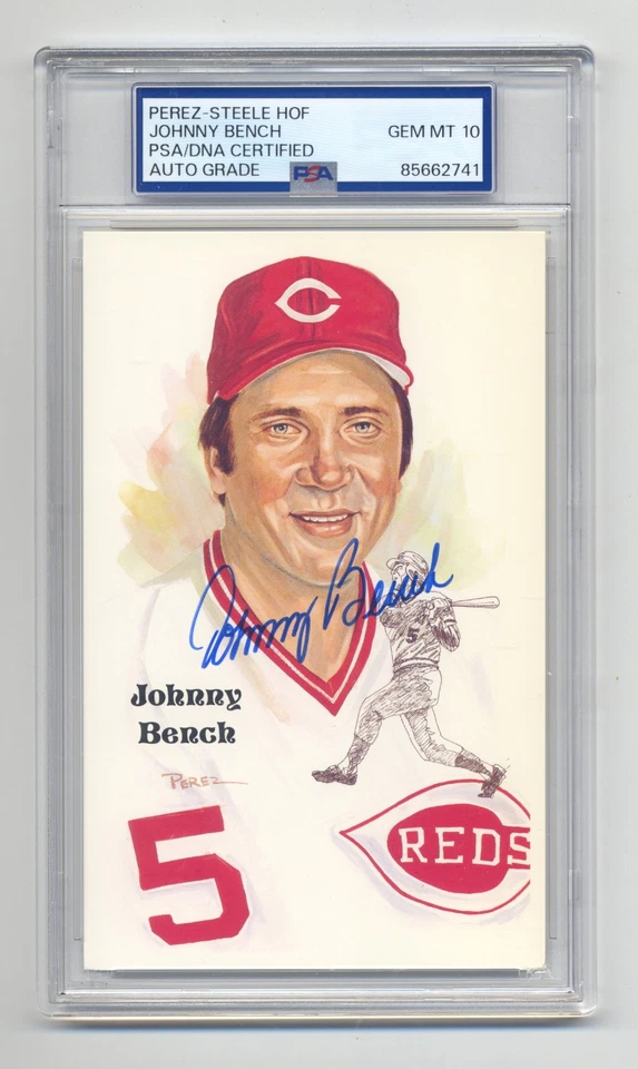 JOHNNY BENCH  SUPERB  GEM MINT 10 PSA/DNA SIGNED  PEREZ STEELE POST CARD - Image 1 of 1