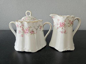 Hutschenreuther Covered Sugar Bowl & Creamer. Pink Roses Richelieu Pattern - Picture 1 of 8