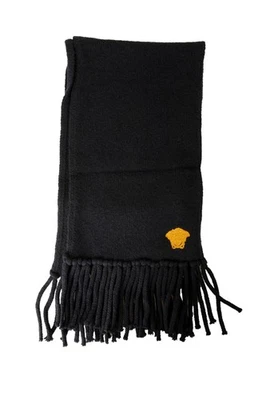 Cachecol bordado Versace unissex malha seda cashmere lã logotipo - Imagem 1 de 4