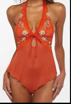 S Savage X Fenty Sheer Mesh Lace Bodysuit Halter Chiffon Lingerie Flutter Panty - Image 1 of 4