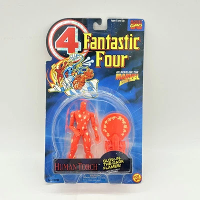 Figura de acción Human Torch Fantastic Four 4 Marvel Brilla en la oscuridad 1994 ToyBiz Foto 1 de 4
