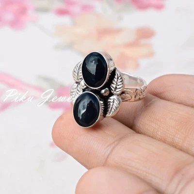 Anello in argento sterling 925 con pietra preziosa naturale onice nera... - Immagine 1 di 4