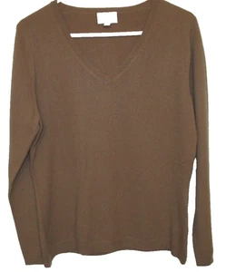 Pure Collection 100% Cashmere Tan V Neck Sweater Women's sz 14/16 - Picture 1 of 4