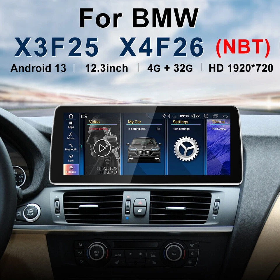 12.3" Android Screen CarPlay Navigation GPS For BMW X3 F25 X4 F26 Autoradio NBT - Image 1 of 4