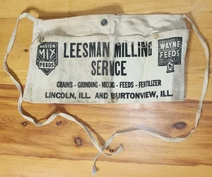VINTAGE LEESMAN MILLING WAYNE FEEDS CLOTH APRON LINCOLN & BURTONVIEW ILLINOIS - Picture 1 of 2