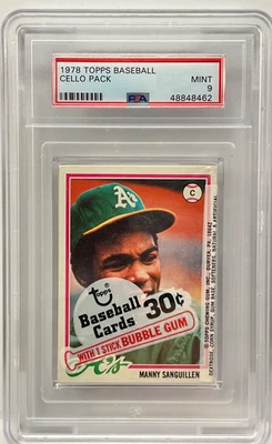 PSA 9 MINT 1978 TOPPS BASEBALL CELLO PACK UNOPENED MANNY SANGUILLEN / DAVE CASH - Image 1 of 2