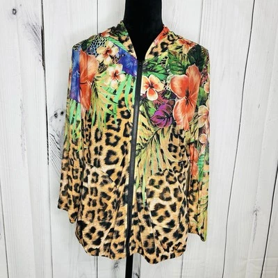 Simon Chang 花卉动物印花网眼连帽夹克 S 码全拉链 — 第 1/4 张图片