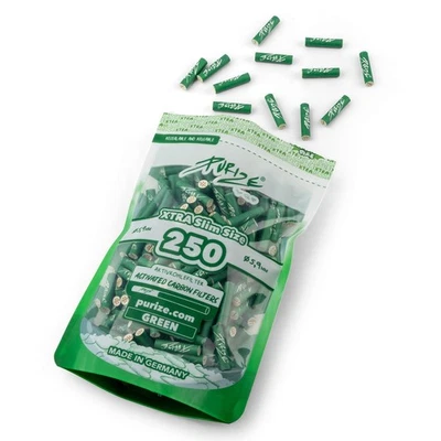 Purize GREEN Carbon Activated Extra Slim Filter Tips Charcoal Roach - 250 Pack - Image 1 of 3