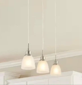 (3-Pk) Hampton Bay Riverbrook 1-Light Brushed Nickel Mini Pendant Frosted White - Picture 1 of 7