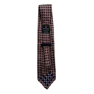 Men’s Tie Hickey Freeman Nordstrom Red Blue Geometric Pattern 100% Silk Tie - Picture 1 of 2