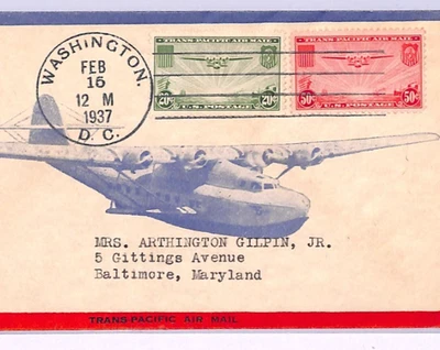 USA Air *CHINA CLIPPER* 1937 FDC Plane ILLUSTRATED First Day Cover #C21 C22 XA30 - Image 1 of 4