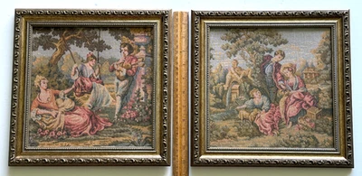 Juego de tapices vintage Bélgica marco dorado rococó escena romántica arte de pared 11" Foto 1 de 4