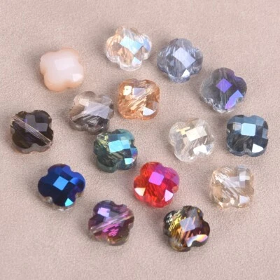 MARKENLOS 10 Stück 12mm Vierblättriges Kleeblatt Facetten Blume Kristall Glas Lose Perlen