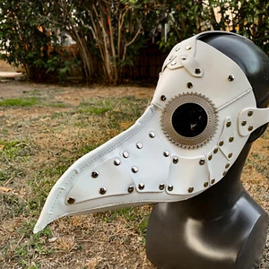 White Steampunk Leather Plague Doctor Long Nose Bird Mask - Picture 1 of 3