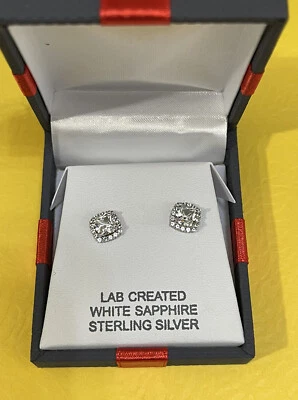 Серьги из чистого серебра с белым сапфиром Lab Created стоимость 75 долларов - Изображение 1 из 4
